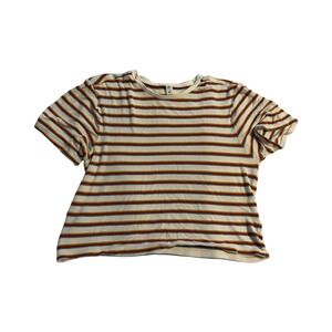 BP‎ T-Shirt Retro Striped White Multi-Color Short Sleeve Crop Tee Large